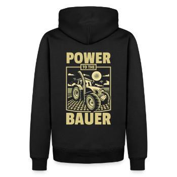 Power to the Bauer - Männer Premium Bio Hoodie - Schwarz - Hinten - Nico (187cm)