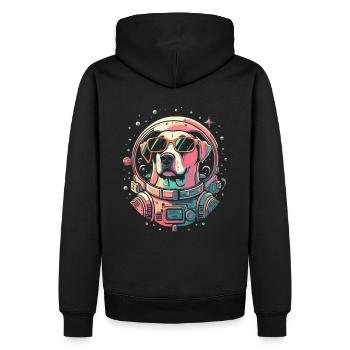 Retro Space Labrador Shirt Farbenfrohes Kunstwerk - Männer Premium Bio Hoodie - Schwarz - Hinten - Nico (187cm)