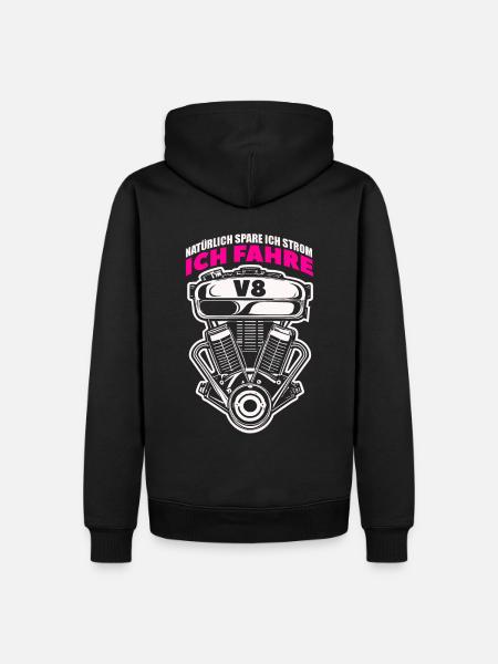 Natürlich spare ich Strom Ich fahre V8 - Männer Premium Bio Hoodie - Schwarz