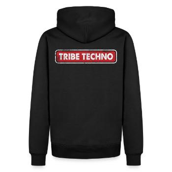 Tribe Techno | Wir lieben Techno-Musik - Männer Premium Bio Hoodie - Schwarz - Hinten - Nico (187cm)