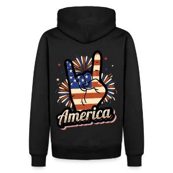 America Hand 4 juillet Amerika USA Rock’n’Roll - Sweat à capuche Premium bio Homme - noir - Dos - Nico (187cm)