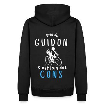 Près du guidon c'est loin des cons cadeau - Sweat à capuche Premium bio Homme - noir - Dos - Nico (187cm)
