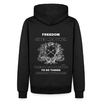 Design - Liberté | Pouvoir - Sweat à capuche Premium bio Homme - noir - Dos - Nico (187cm)