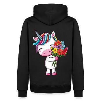 Niedliches Einhorn mit buntem Blumenstrauß - Männer Premium Bio Hoodie - Schwarz - Hinten - Nico (187cm)