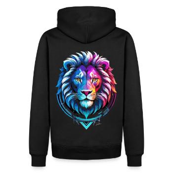 Rotes und blaues Löwensymbol - Männer Premium Bio Hoodie - Schwarz - Hinten - Nico (187cm)