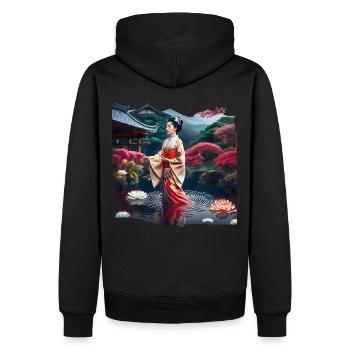 Dame japonaise - Sweat à capuche Premium bio Homme - noir - Dos - Nico (187cm)