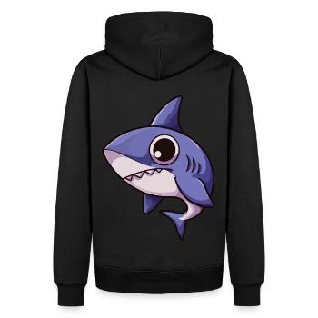 Requin de dessin animé kawaii avec de grands yeux - Art marin mignon - Sweat à capuche Premium bio Homme - noir - Dos - Nico (187cm)