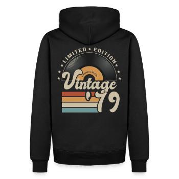 vintage Vinyl 1979 cadeau anniversaire 42 ans - Sweat à capuche Premium bio Homme - noir - Dos - Nico (187cm)