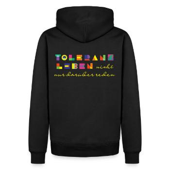 toleranz - Männer Premium Bio Hoodie - Schwarz - Hinten - Nico (187cm)