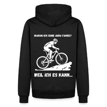 Radfahrer, ohne Akku, Design, weil ich es kann - Männer Premium Bio Hoodie - Schwarz - Hinten - Nico (187cm)