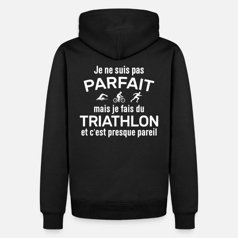 je fais du triathlon c'est presque pareil - Sweat à capuche Premium bio Homme - noir
