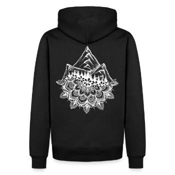 Mandala et montagnes - Sweat à capuche Premium bio Homme - noir - Dos - Nico (187cm)