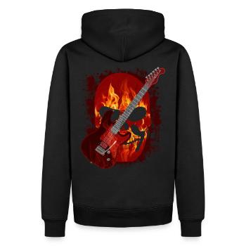 Guitare, tête de mort avec des flammes, feu - Sweat à capuche Premium bio Homme - noir - Dos - Nico (187cm)