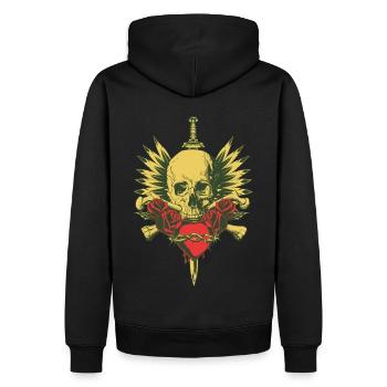 CRÂNE, AILES, ÉPÉE ET ROSES - Sweat à capuche Premium bio Homme - noir - Dos - Nico (187cm)
