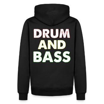 Drum n Bass Vintage Bold Rot Gelb Grün - Männer Premium Bio Hoodie - Schwarz - Hinten - Nico (187cm)