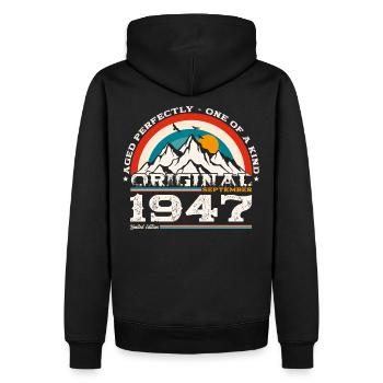 77e anniversaire Original Septembre 47 Né en 1947 - Sweat à capuche Premium bio Homme - noir - Dos - Nico (187cm)