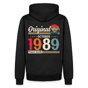 35e anniversaire Original Octobre 1989 Né en 1989 - Sweat à capuche Premium bio Homme - noir - Dos - Nico (187cm)
