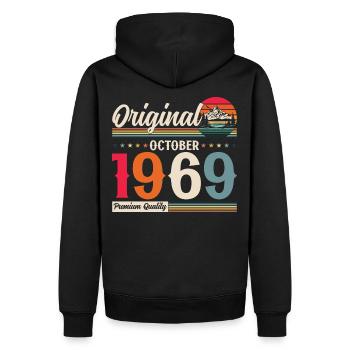 55e anniversaire Original octobre 1969 Né en 1969 - Sweat à capuche Premium bio Homme - noir - Dos - Nico (187cm)