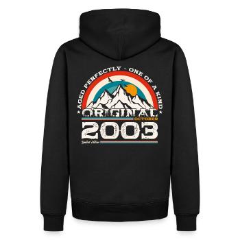 21e anniversaire Original Legend 2003 03 octobre - Sweat à capuche Premium bio Homme - noir - Dos - Nico (187cm)
