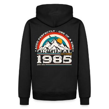 39ème Anniversaire Millésime Octobre 1985 Cru 85 - Sweat à capuche Premium bio Homme - noir - Dos - Nico (187cm)