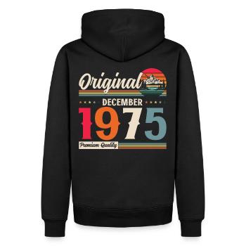 50e anniversaire Original Décembre 1975 Volume 75 - Sweat à capuche Premium bio Homme - noir - Dos - Nico (187cm)