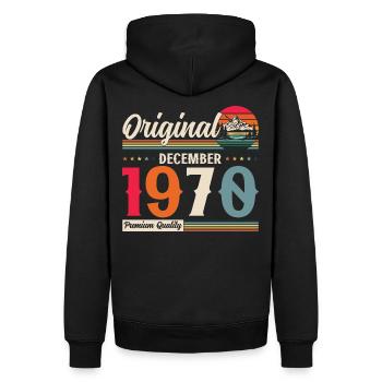 55e anniversaire Original Décembre 1970 Volume 70 - Sweat à capuche Premium bio Homme - noir - Dos - Nico (187cm)