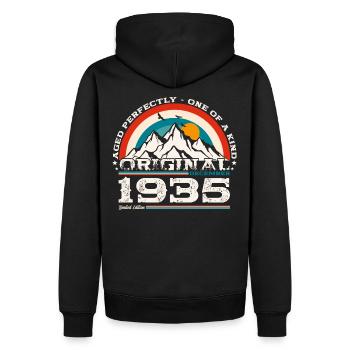90e anniversaire Original Décembre 1935 Volume 35 - Sweat à capuche Premium bio Homme - noir - Dos - Nico (187cm)