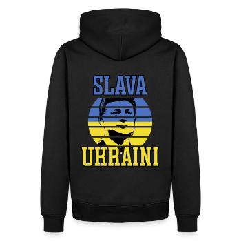 Slava Ukraini Zelensky Coucher de soleil - Sweat à capuche Premium bio Homme - noir - Dos - Nico (187cm)