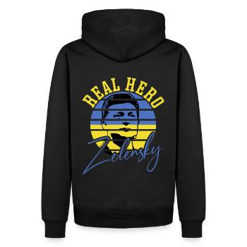 Véritable héros Zelensky - Sweat à capuche Premium bio Homme - noir - Dos - Nico (187cm)