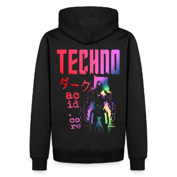 Techno Acid Regenbogen Pride Tanzen Party Liebe - Männer Premium Bio Hoodie - Schwarz - Hinten - Nico (187cm)