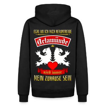 Orlamünde will always be home - Men’s Premium Organic Hoodie - black - Back - Nico (187cm)