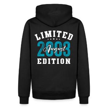 21. Geburtstag Original August 2003 Jahrgang 2003 - Männer Premium Bio Hoodie - Schwarz - Hinten - Nico (187cm)
