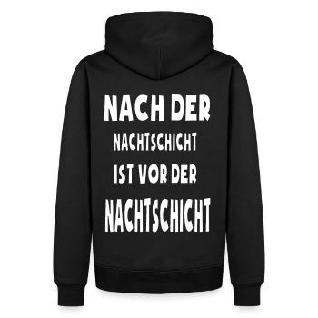 Humorvolles Nachtschicht-Motiv - Männer Premium Bio Hoodie - Schwarz - Hinten - Nico (187cm)