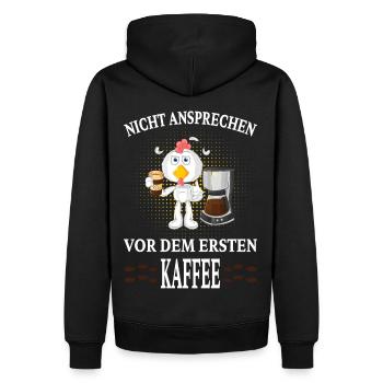 Nicht ansprechen vor dem ersten Kaffee Tasse Ente - Männer Premium Bio Hoodie - Schwarz - Hinten - Nico (187cm)