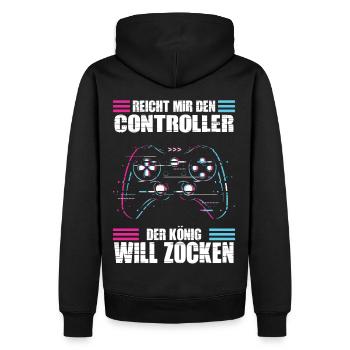 Reichet mir den Controller König will zocken - Männer Premium Bio Hoodie - Schwarz - Hinten - Nico (187cm)