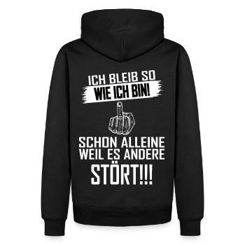 Ich bleib so wie ich bin Lustiger Spruch - Männer Premium Bio Hoodie - Schwarz - Hinten - Nico (187cm)