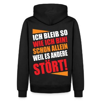 Ich bleib so wie ich bin Lustiger Spruch - Männer Premium Bio Hoodie - Schwarz - Hinten - Nico (187cm)