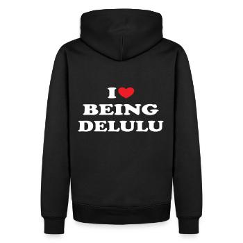 I love being delulu trending designs - Männer Premium Bio Hoodie - Schwarz - Hinten - Nico (187cm)