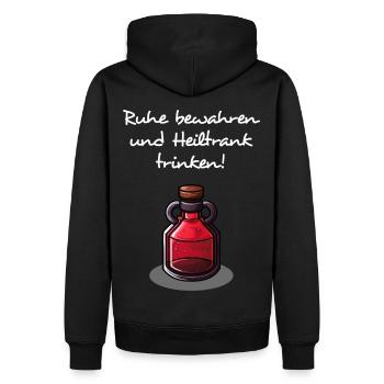 Ruhe Bewahren Und Heiltrank Trinken - hell - Männer Premium Bio Hoodie - Schwarz - Hinten - Nico (187cm)