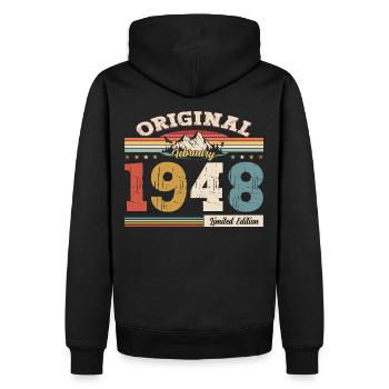 77ème anniversaire cadeau mari Original février 1948 - Sweat à capuche Premium bio Homme - noir - Dos - Nico (187cm)