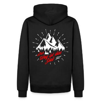 Der Weg ist das Ziel - Berge - Wandern - Camping - Männer Premium Bio Hoodie - Schwarz - Hinten - Nico (187cm)