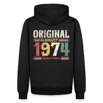 50e anniversaire Original août 1974 Né en 1974 - Sweat à capuche Premium bio Homme - noir - Dos - Nico (187cm)