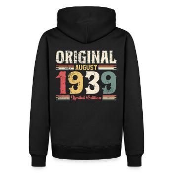 85e anniversaire original août 1939, né en 1939 - Sweat à capuche Premium bio Homme - noir - Dos - Nico (187cm)