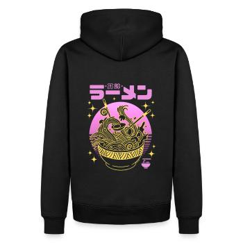 Néon rose sunset - Bol de Ramen dorée - Sweat à capuche Premium bio Homme - noir - Dos - Nico (187cm)