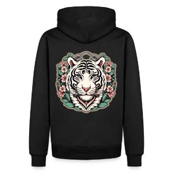 Tiger mit japanischen Kirschblüten Blüten Geschenk - Männer Premium Bio Hoodie - Schwarz - Hinten - Nico (187cm)