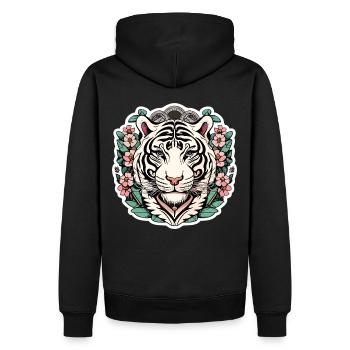 Tiger mit japanischen Kirschblüten Blüten Geschenk - Männer Premium Bio Hoodie - Schwarz - Hinten - Nico (187cm)