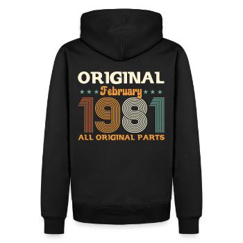 44ème anniversaire cadeau mari Original février 1981 - Sweat à capuche Premium bio Homme - noir - Dos - Nico (187cm)