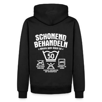 SCHONEND BEHANDELN 50 JAHRE ALT 50. GEBURTSTAG - Männer Premium Bio Hoodie - Schwarz - Hinten - Nico (187cm)