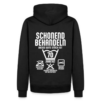 SCHONEND BEHANDELN 70 JAHRE ALT 70. GEBURTSTAG - Männer Premium Bio Hoodie - Schwarz - Hinten - Nico (187cm)