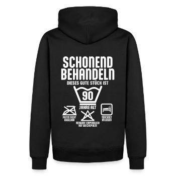 SCHONEND BEHANDELN 90 JAHRE ALT 90. GEBURTSTAG - Männer Premium Bio Hoodie - Schwarz - Hinten - Nico (187cm)